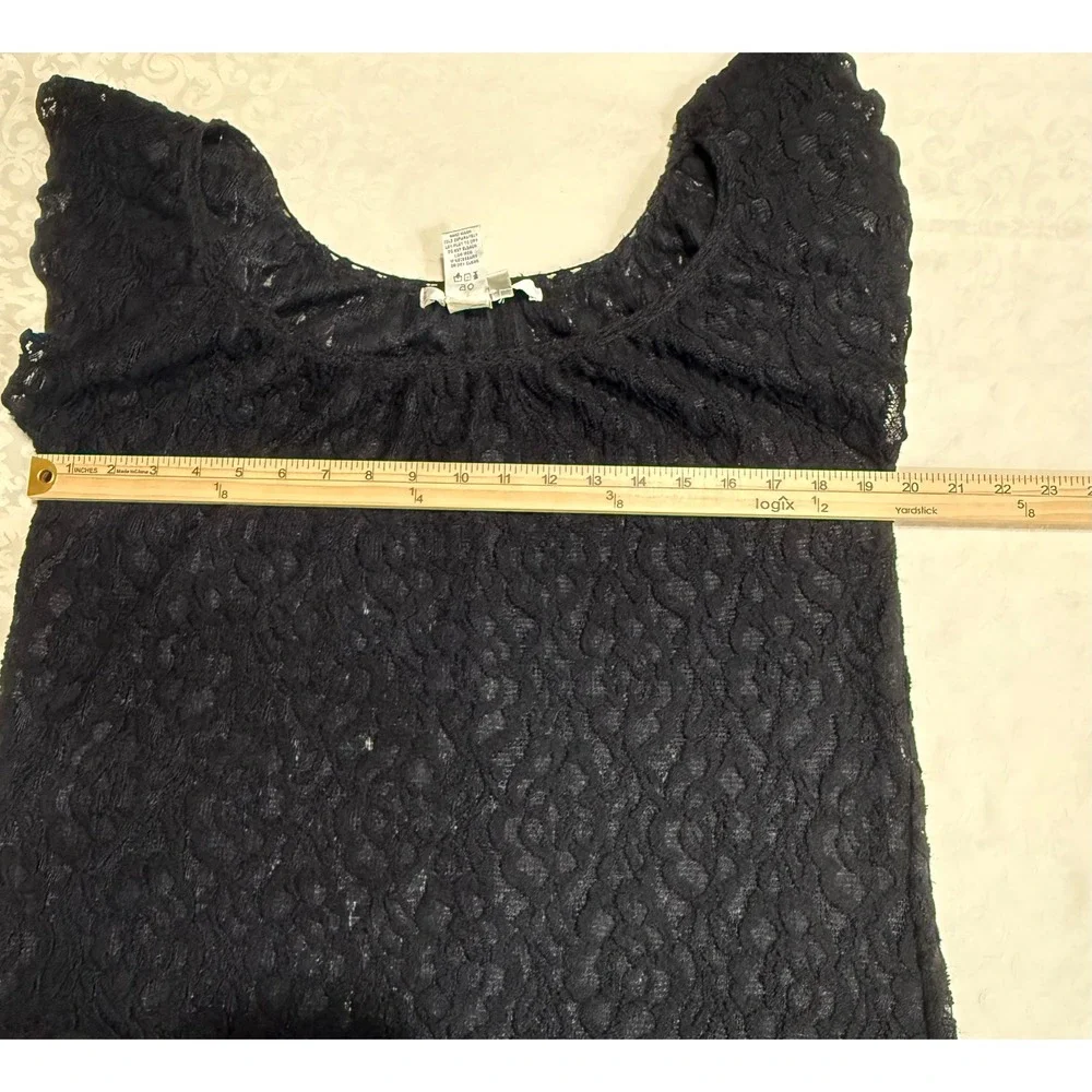 Studio M Lace Knit Top Womens Medium Black Flutter Sleeve Wool Blend Whimsigoth - Picture 6 of 8